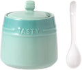 Colourful Ceramic Spice Jar Seasoning Box Condiment Pot Sugar Bowl with Lid Spoon-Green