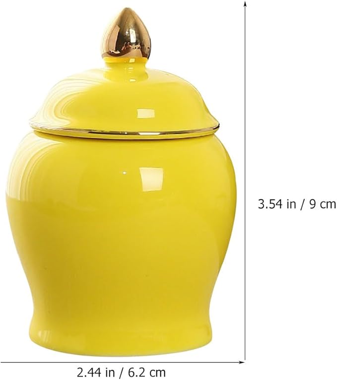 Amosfun Tea Storage Jar Ceramic Canister Yellow Lid Sealed Storage Solution for Household