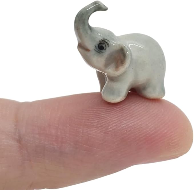 ChangThai Design Tiny ⅝ Inch Blue Baby Elephant Standing Lift Trunk Figurine - Miniature Hand Made Painted Ceramic Asian Elephants Cute Animals Porcelain Decorative Collectible Figurines Décor Gifts
