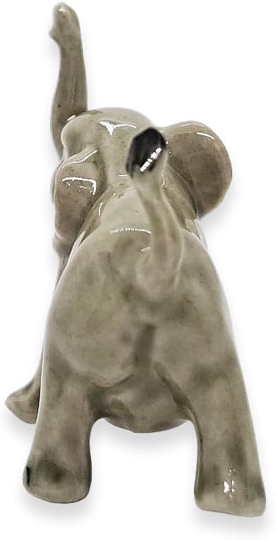 ChangThai Design Tiny 1¾" Light Gray Baby Elephant Walk Lift Trunk Figurine - Miniature Hand Made Painted Ceramic Asian Elephants Cute Wild Animals Porcelain Decorative Collectible Figures Décor Gifts