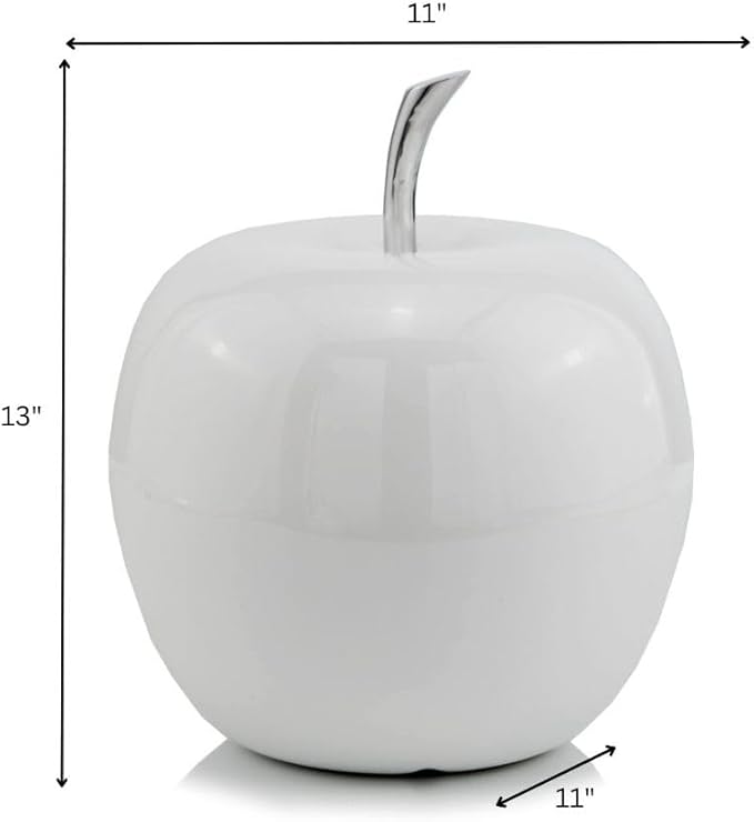 Modern Day Accents 3772 Manzana XL White Apple, Fruit Decor, Teacher Gifts, School, Teacher Decor, Apple Gifts, Office Desk Decor, Home Decor, White, Silver Stem, Sculpture, Aluminum, 11" Lx11 Wx13 H