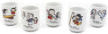 Korean Soju Shot Glass Set – 5 Piece Ceramic Pottery Cup for Whiskey Sake Vodka Alcohol Liquor w/Korea Traditional Illustration Paintings Gift Party Decoration Display Drinking Glasses