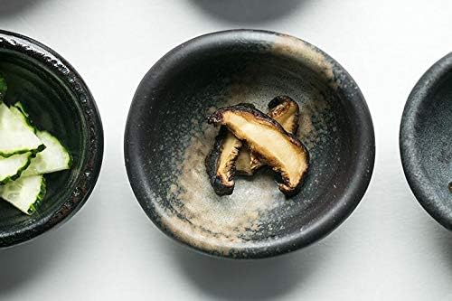 Colias Wing 3.5 Inch Retro Style Black&Beige Stylish Design Multipurpose Porcelain Side Dish Bowl Seasoning Dishes Soy Dipping Sauce Dishes-Set of 5
