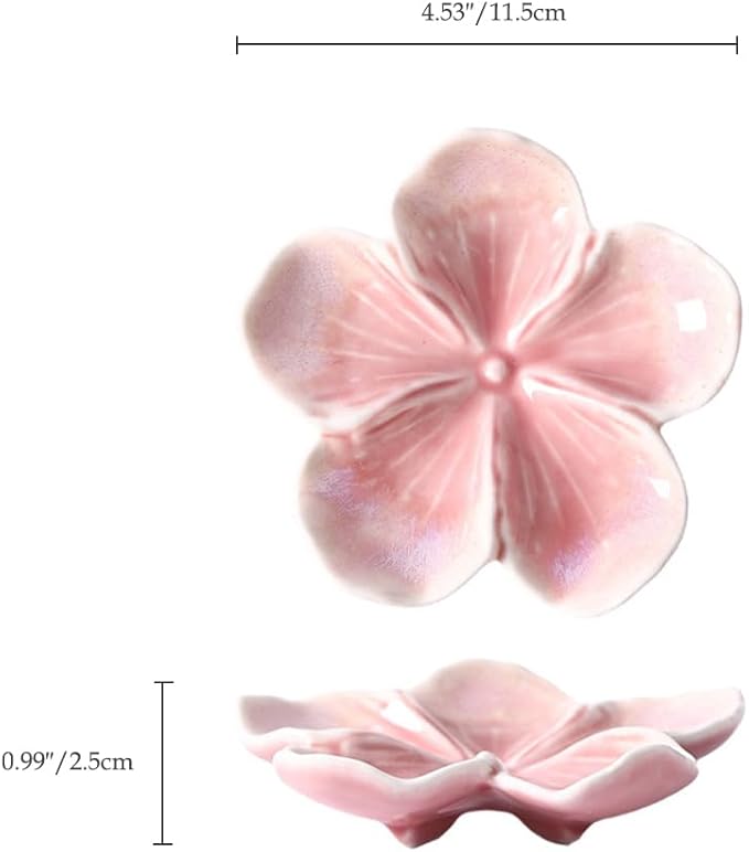 Peach Blossom-Shaped Decorative Ring Tray, Ceramic Trinket Tray Jewelry Dish Organizing Necklace Earrings, Home Decoration for Mom Best Friend Sister, Pink.
