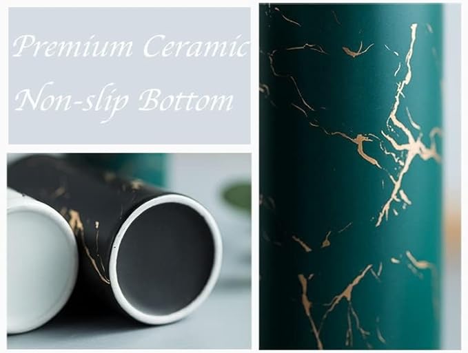 Gold Soap Dispenser for Bathroom or Kitchen, Skinny Ceramic Lotion Bottle with Marble Pattern, Rust-Free Pump(Dark Green)