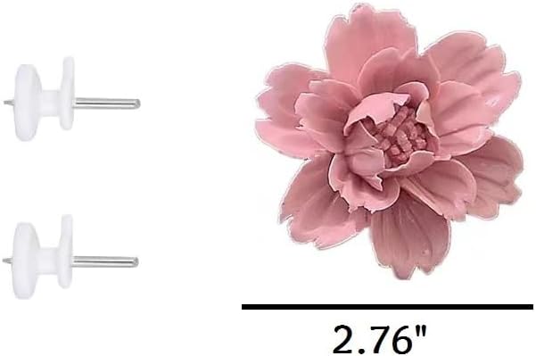 Peony，2.76" Ceramic Flower Wall Art, Artificial 3D Flower Wall Art, Handmade 3D Wall Art Hanging Sculpture, Porcelain Flower Wall Decoration for Home Office Decor (Pink)