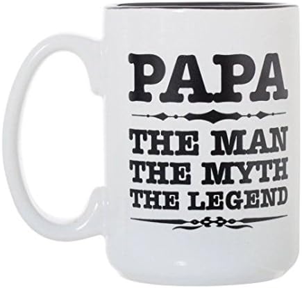 Artisan Owl Papa The Man The Myth The Legend Mug - 15 oz Large Ceramic White Tea & Coffee Cup with Black Inlay for Dads, Fathers, Papa and Head of the Family