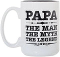 Artisan Owl Papa The Man The Myth The Legend Mug - 15 oz Large Ceramic White Tea & Coffee Cup with Black Inlay for Dads, Fathers, Papa and Head of the Family