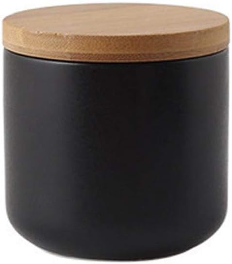 YYW Ceramic Food Storage Containers with Lids, Kitchen Canisters for Countertop, Black Food Containers Jar for Flour, Coffee Bean, Sugar, Tea, Spices and More, Home Decor (260ml/8.79oz)