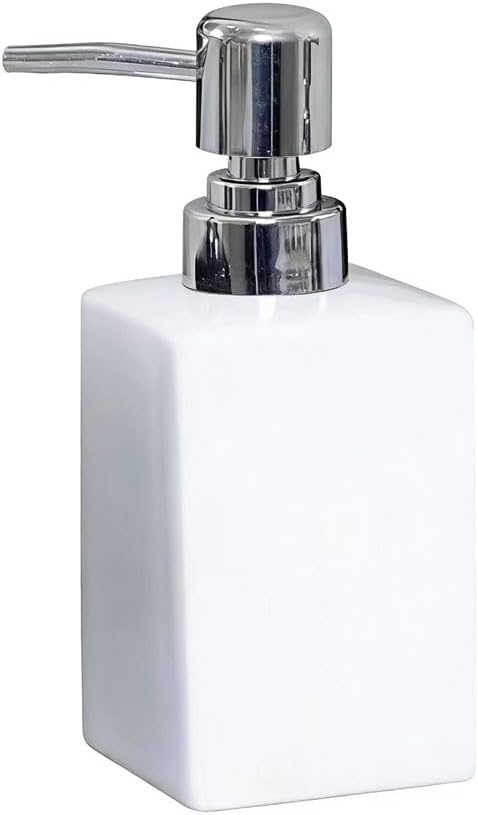 11OZ White Soap Dispenser,Modern Marble Square Liquid Dish Countertop Lotion Hand Dispenser for Bathroom Kitchen Farmhouse Hotel