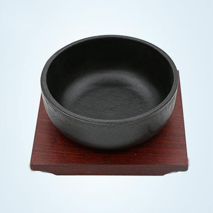 Zerodeko Noodle Bowl Dolsot Bibimbap Bowl Cast Iron Korean Stone Sizzling Hot Pot Cooking Korean Soup with Wood Base for Soup Rice Stew s