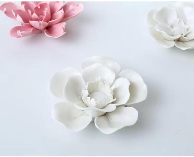 Rosa multiflora,3.54" Ceramic Flower Wall Art, Artificial 3D Flower Wall Art, Handmade 3D Wall Art Hanging Sculpture, Porcelain Flower Wall Decoration for Home Office Decor (White)