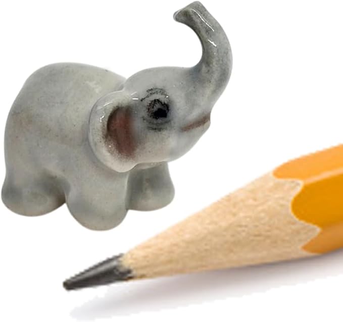 ChangThai Design Tiny ⅝ Inch Blue Baby Elephant Standing Lift Trunk Figurine - Miniature Hand Made Painted Ceramic Asian Elephants Cute Animals Porcelain Decorative Collectible Figurines Décor Gifts