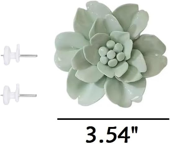 Snow Lotus，3.54" Ceramic Flower Wall Art, Artificial 3D Flower Wall Art, Handmade 3D Wall Art Hanging Sculpture, Porcelain Flower Wall Decoration for Home Office Decor (Light Green)