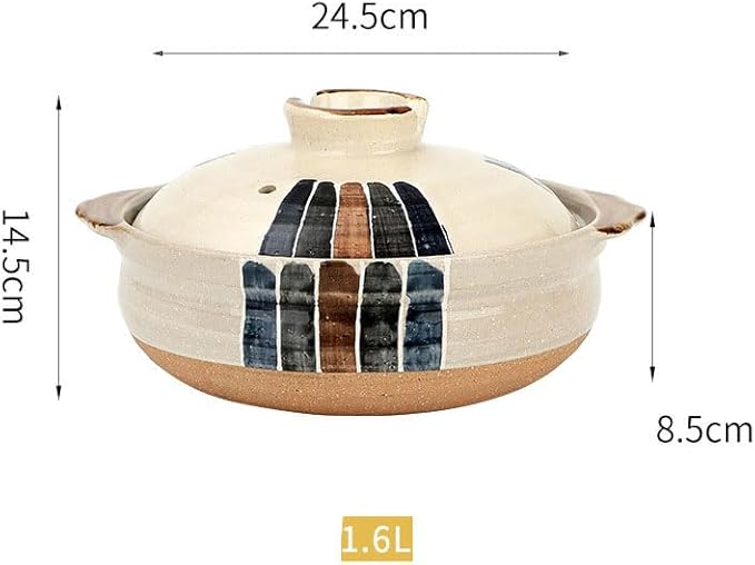 Korean Stone Pot with Lid, Shallow Mouth Ceramic Cooking Pot, Heat Resistant Earthenware Dish for Bibimbap and Casserole Rice,1.6L,A
