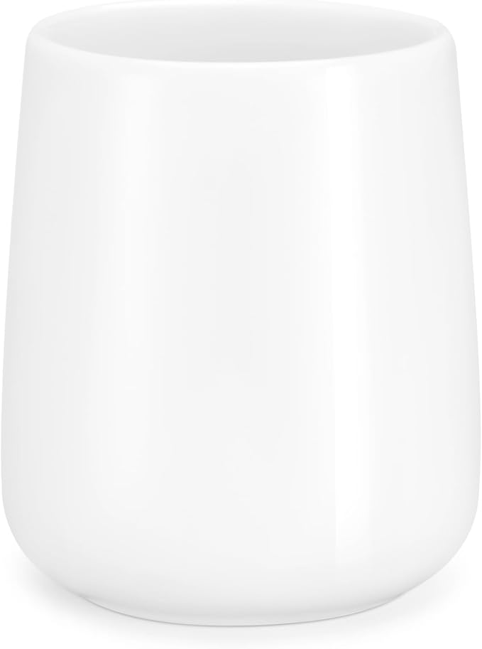 Bathroom Tumbler Cup Ceramic 13.5oz Reusable Toothbrush Cup 400ml,Toothbrush Holder Adequate for Your Bathroom (Shiny White)