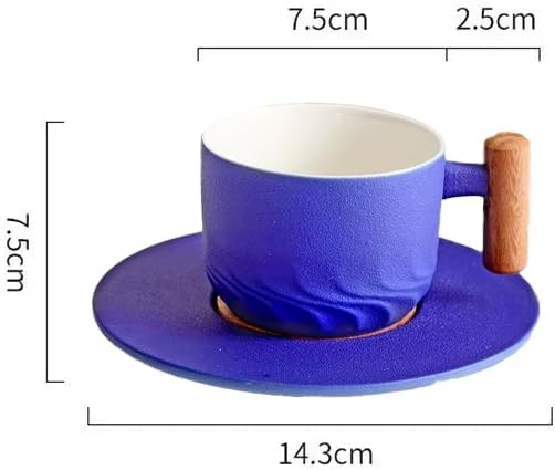 PRINCE G Japanese Style Ceramic Mug with Matching Saucer – Handmade Espresso, Coffee, Tea & Matcha Cup, Ideal Gift Set with Handgrip (BLUE)