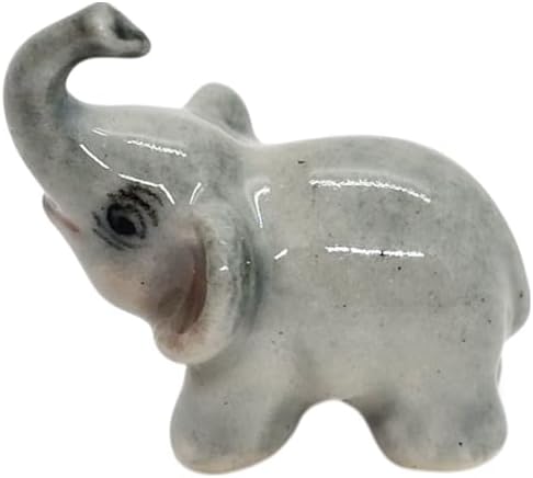 ChangThai Design Tiny ⅝ Inch Blue Baby Elephant Standing Lift Trunk Figurine - Miniature Hand Made Painted Ceramic Asian Elephants Cute Animals Porcelain Decorative Collectible Figurines Décor Gifts