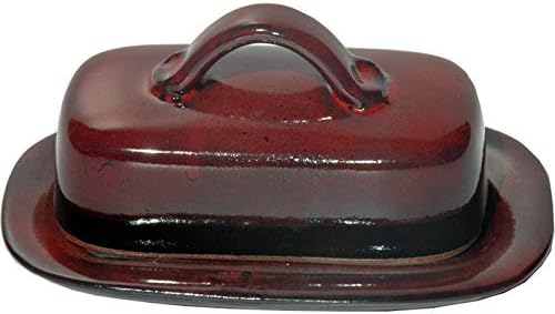 ALWAYS AZUL POTTERY 7.5 Inch by 4 Inch Butter Dish in Real Red Glaze - Handmade Pottery - Decorative Stoneware Butter Dish Dispenser - Countertop Covered Butter Storage Container