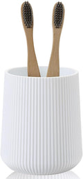 White Striped Toothbrush Holder for Electric Toothbrushes Bathroom Organizer Cup for Toothpaste Kids & Adults