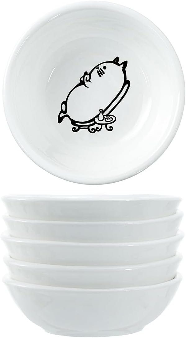 SOCOSY Super Cute Chef Cat Ceramic Sauce Dish/Seasoning Dish/Sushi Soy Dipping Bowl/Appetizer Plates/Serving Dish for Kitchen Home(Set of 6)