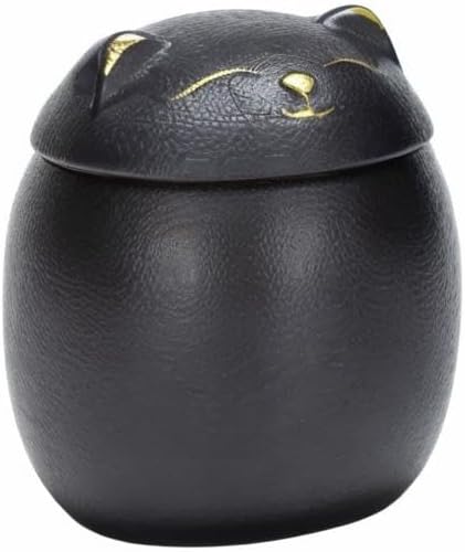 Angoily Ceramic Jar 160ml Food Storage Container Japanese Lucky Cat Maneki Canister Tea Jar With Lid for Coffee Candy Chocolate Sugar Spices Black Bulk Candy