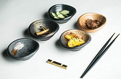 Colias Wing 3.5 Inch Retro Style Black&Beige Stylish Design Multipurpose Porcelain Side Dish Bowl Seasoning Dishes Soy Dipping Sauce Dishes-Set of 5