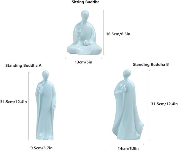 Buddha Statue,Buddha Statues for Home 3 Pack Ceramic Buddha Asian Statue Set Feng Shui Buddha Sitting Sculpture Standing Figurine for Home Desktop Decor, Gift Collection Praying Buddha Statue