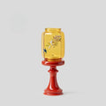 Decorative Glass Candle Holder with Floral Design, Traditional Asian Style, Red Base, 8.3 inch Height, 3 inch Diameter (Red Base – Painted Amber Glass)