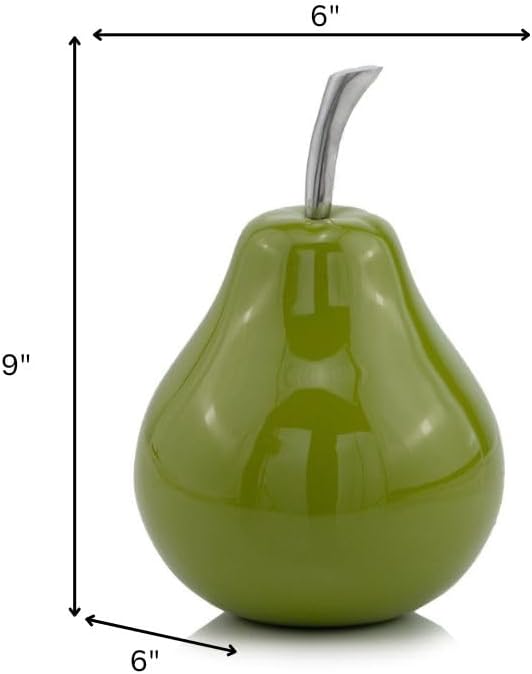 Modern Day Accents 3463 Peral Verde Green Pear, Fruit Decor, Gifts, Tabletop, Green Home Decor Centerpiece, Room Decor, Office Desk Decor, Green with Silver Stem, Sculpture, 6" L x 6" W x 9" H