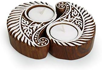 Western Eiderdown Presents Paisley Hand-Carved Blocks Tea-Light Holders (Set of 2, Sheesham Wood) - Decorative Tea Light Candle Holder for Home Décor Votive Tea Light Holder T #Aport-203