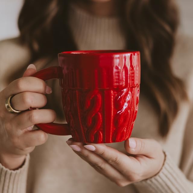 Sweet Water Decor Red Sweater Coffee Mug, 17oz Ceramic Christmas Mug, Dishwasher & Microwave Safe, Large Holiday Winter Cup for Coffee, Tea & Hot Chocolate, Stocking Stuffer Gifts for Women