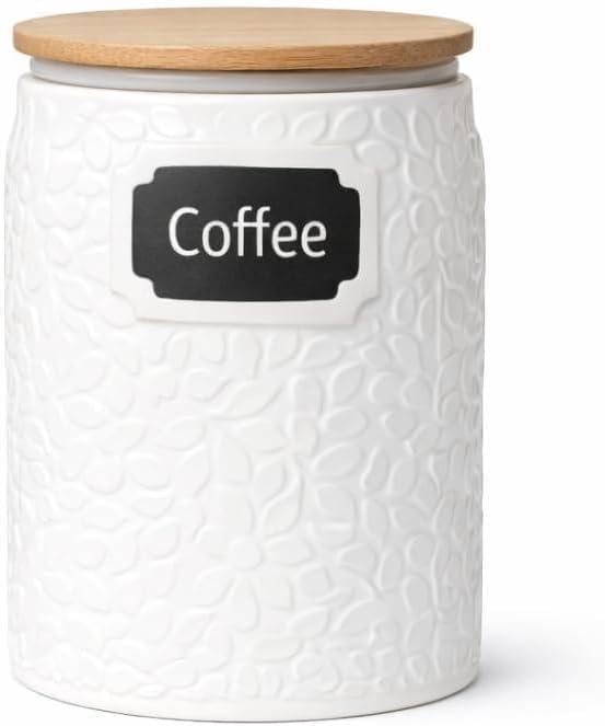 Ceramic Canister for the Kitchen (52oz/1537ml) – Airtight Kitchen Counter Storage with Bamboo Lids, Decorative Flour Sugar Coffee Jars for Pantry & Home