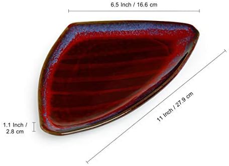 Western Eiderdown Presents Crimson Triangular' Hand Glazed Studio Pottery Ceramic Snacks Starters Serving Platter #Aport-164