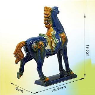 Handmade -Tang Dynasty Tri-Color Horse Sculpture Ceramic Horse-19cm Cultural Art Piece for Home,Bookcase or Office Decor (Blue)