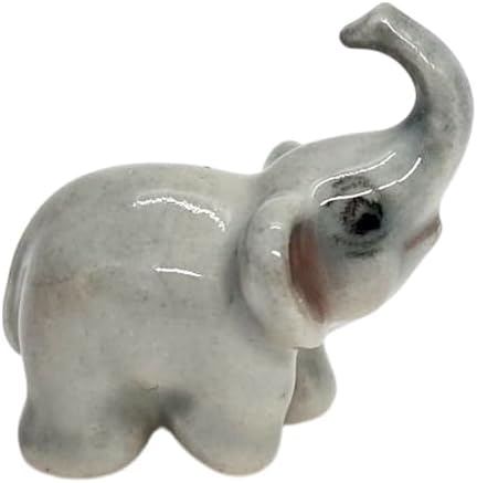 ChangThai Design Tiny ⅝ Inch Blue Baby Elephant Standing Lift Trunk Figurine - Miniature Hand Made Painted Ceramic Asian Elephants Cute Animals Porcelain Decorative Collectible Figurines Décor Gifts