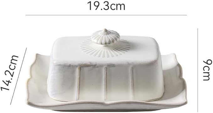 WAIT FLY Vintage Ceramic Butter Dish with Lid for Kitchen Countertop, Home Decorative-White-1 PCS