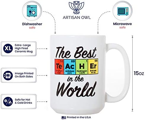 Artisan Owl The Best Teacher Mug – 15oz Funny Science Large Ceramic Tea & Coffee Cup with Periodic Table – Thoughtful Present for Teachers, Christmas or Appreciation Week