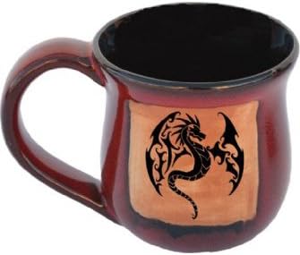 ALWAYS AZUL POTTERY Tribal Winged Dragon Mug in Real Red Glaze - Handmade Ceramic Coffee Mug - Stylish and Unique Handcrafted Artistic Drinkware - Polished Clay Cups, Great for Coffee, Tea, and More