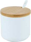 Simple Pure Color Ceramic Spice Jar Seasoning Box Condiment Pot Sugar Bowl with Bamboo Lid and Spoon
