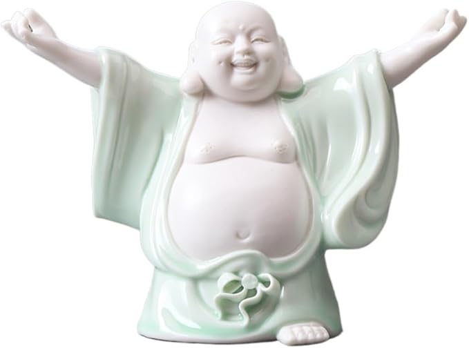 RUVOO Buddha Statue Outdoor, Small Laughing Buddha Statues Sculptures Ceramic Buddha Statue Home Decor Car Ornament Zen Garden Decor