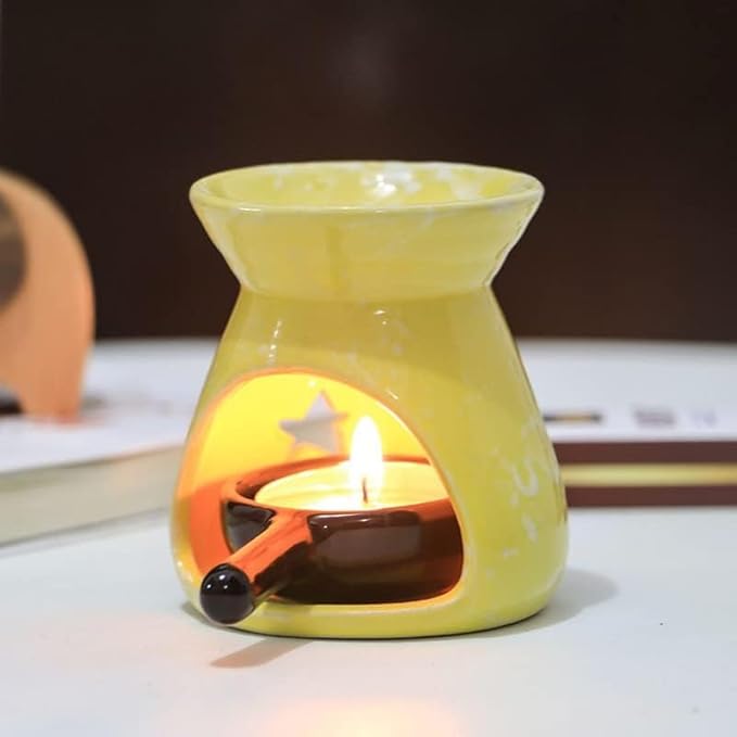Yellow Ceramic Essential Oil Burner Tealight Candle Holder Decorative Aroma Diffuser