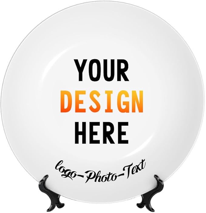 Custom Photo Ceramic Decorative Plate, Wobble-Plate Dishes with Display Stand, Handmade Ceramic Ornament, for Wall Hanging Living Room Bathroom Decor Gift, White-6 In