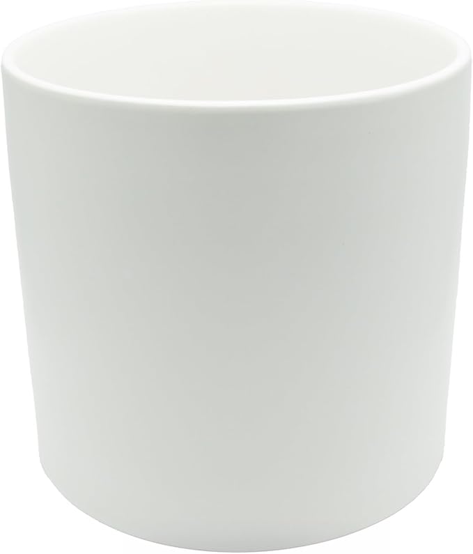 WGVI White Ceramic Cylinder Vase Width 7" Height 6.75", Flower Arrangements, Candle Holder, Terrarium Planter Pot, Storage Container Organizer, Pen Brush Holder, 1 Piece