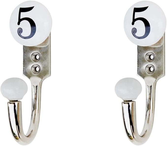 IndianShelf 2 Pcs White Utility Ceramic, Zinc Decorative Cute Hooks for Hanging Coats, Jackets, Leash, Hat, Towel, Backpack, Purse, Handbag