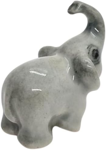ChangThai Design Tiny ⅝ Inch Blue Baby Elephant Standing Lift Trunk Figurine - Miniature Hand Made Painted Ceramic Asian Elephants Cute Animals Porcelain Decorative Collectible Figurines Décor Gifts