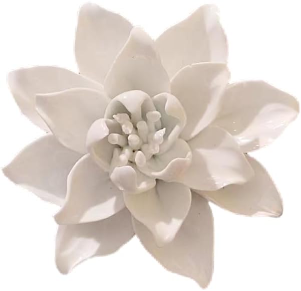 Ceramic Flower Wall Art, Artificial 3D Flower Wall Art, Handmade 3D Wall Art Hanging Sculpture, Porcelain Flower Wall Decoration for Home Office Decor (White,Magnolia,3.54")