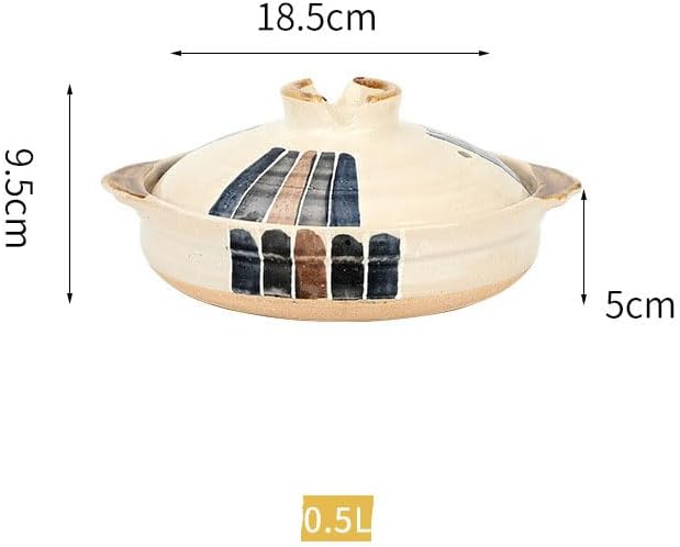 Korean Stone Pot with Lid, Japanese Clay Pot for Cooking, Heat Resistant Ceramic Stockpot, Earthenware Casserole for Stew, Soup and Curry,0.5L,B