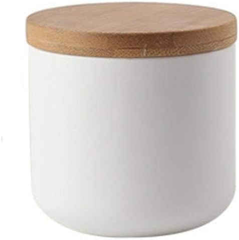 Ceramic Food Storage Jar Canister Modern Design Food Canisters with Airtight Seal Bamboo Lid, Loose Tea Coffee Spice Nuts Snacks Storage Jar Canister (White 7.03oz/200ml)