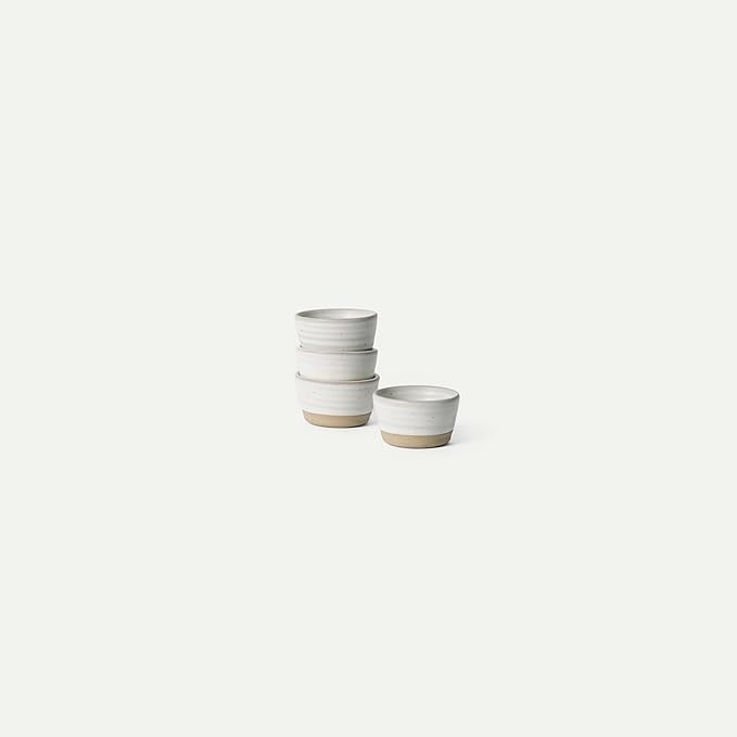 Mora Nano Ramekins Set of 4, 2oz Ceramic Pottery Sauce Cups - Microwave, Oven and Dishwasher Safe - Oat